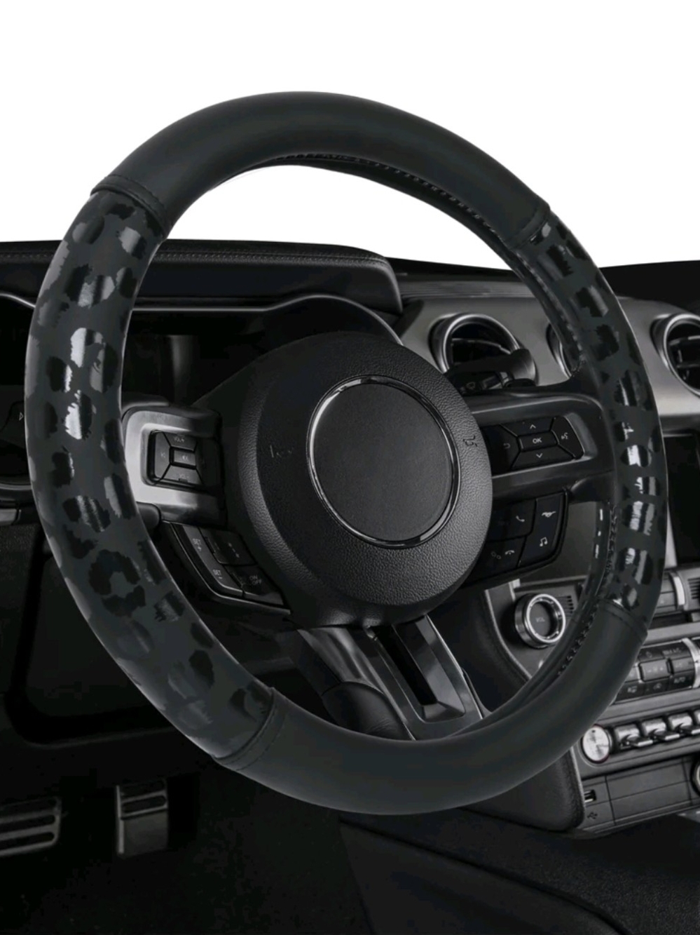 Universal Black Leopard Print Steering Wheel Cover - Fits Most Cars